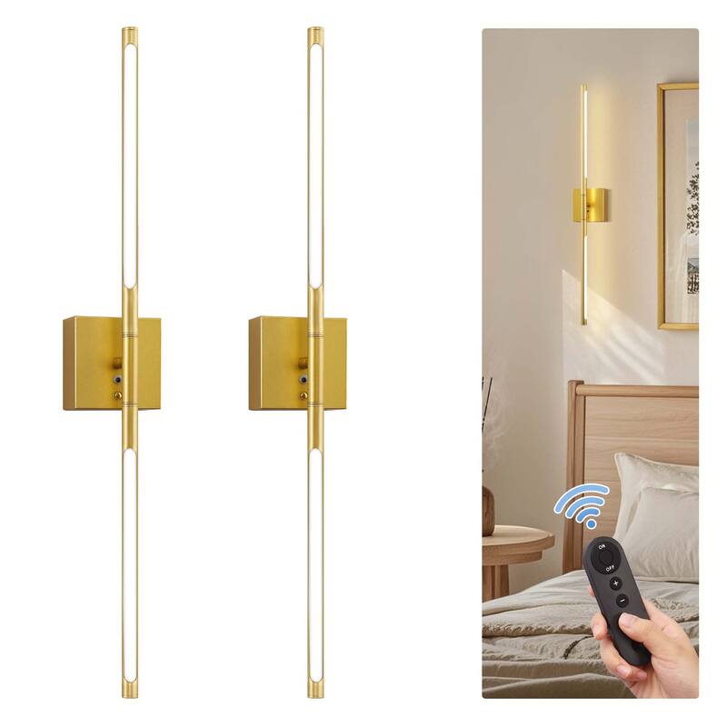 YANSUN 2pack Rechargeable Wall-Mounted LED Lamp - Gold Tube, IR Remote - Gold