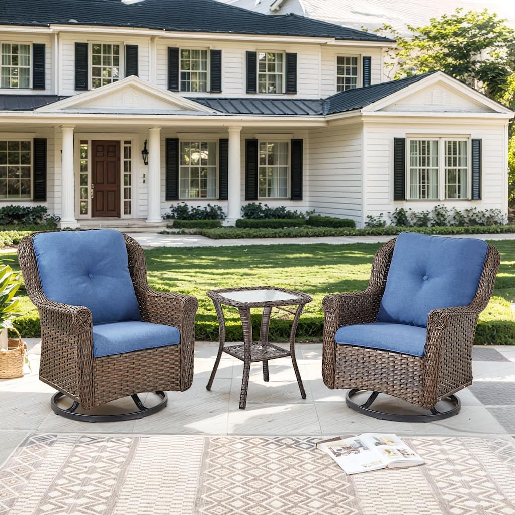 Outdoor Patio 2 Swivel Chairs with Side Table Brown - Blue