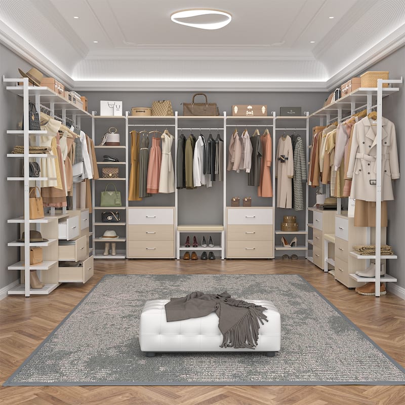 96'' Closet Organizer System with 6 Drawers, Clothing Rack Wardrobe Closet Garment Rack for Walk In Closets