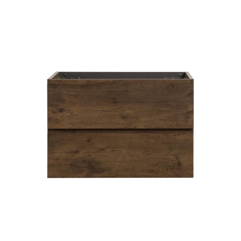 Modern 24" Alice Wall-Mounted Vanity with Silent Soft-Closing Drawers, Walnut Finish, and Ample Storage - No Basin Included - 29.7in L Melamine - 29.7in L Walnut