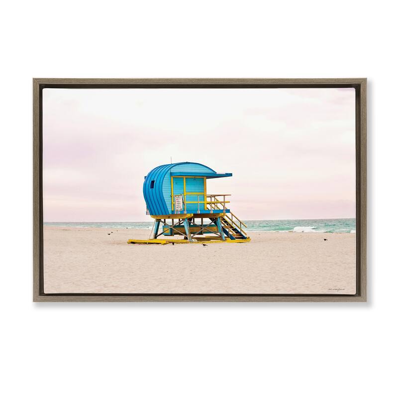 Stupell Summer Lifeguard Cabin Framed Floater Canvas Wall Art Design By Seven Trees Design - 31 x 21 - Brown