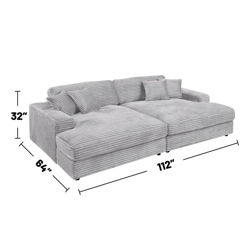 Corduroy Fabric Upholstered Sectional Sofa with 4 Pillows