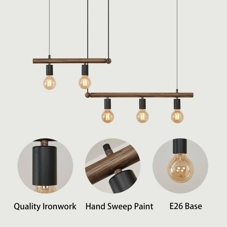 Kitchen Island Pendant Lighting, 5-Light Farmhouse Dining Room Light Fixture Over Table, Rustic Industrial Linear Chandelier
