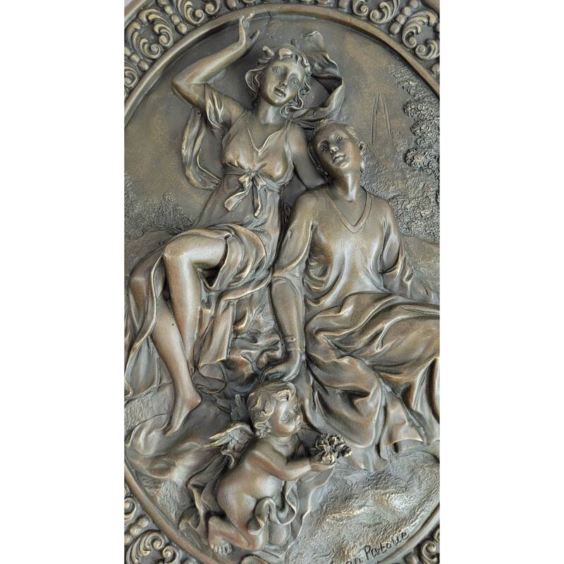 Hanging Wall Relief Bronze Sculpture Art French Italian Antique Vintage Style 17 Inches X 13 Inches