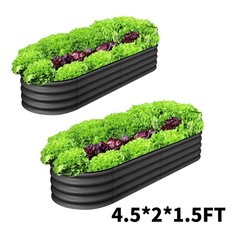 2 Pcs 4.5x2x1.5ft Galvanized Raised Garden Bed, Planter Box for Vegetables, Flowers, Fruits - Grey