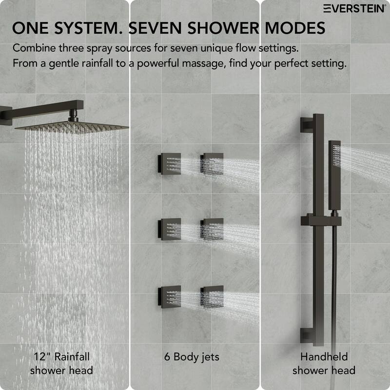 Thermostatic Shower System 12" High-Pressure Rainfall Shower Head with Slide Bar Hand Shower