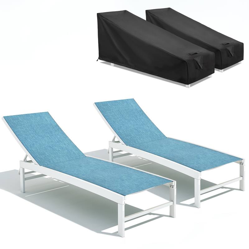 3-Piece Outdoor Loungers Patio Chaise Lounge Chairs Set with Side Table