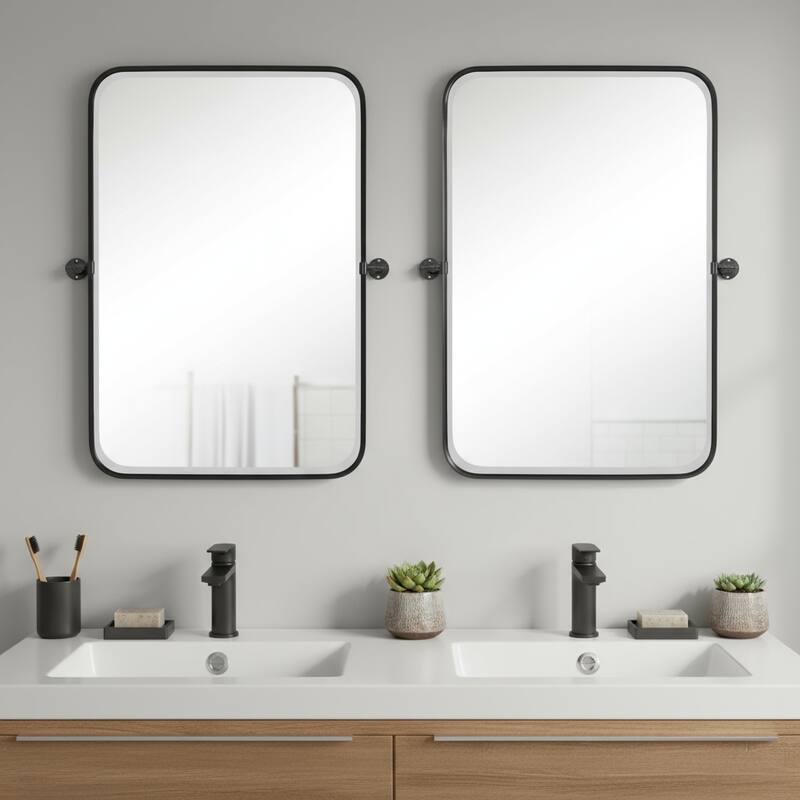 HomeRoots Set of Two 32" Black Metal Framed Accent Mirrors - 23.00 in. x 32.00 in. x 1.57 in. - 23.00 in. x 32.00 in.  x 1.57 in.