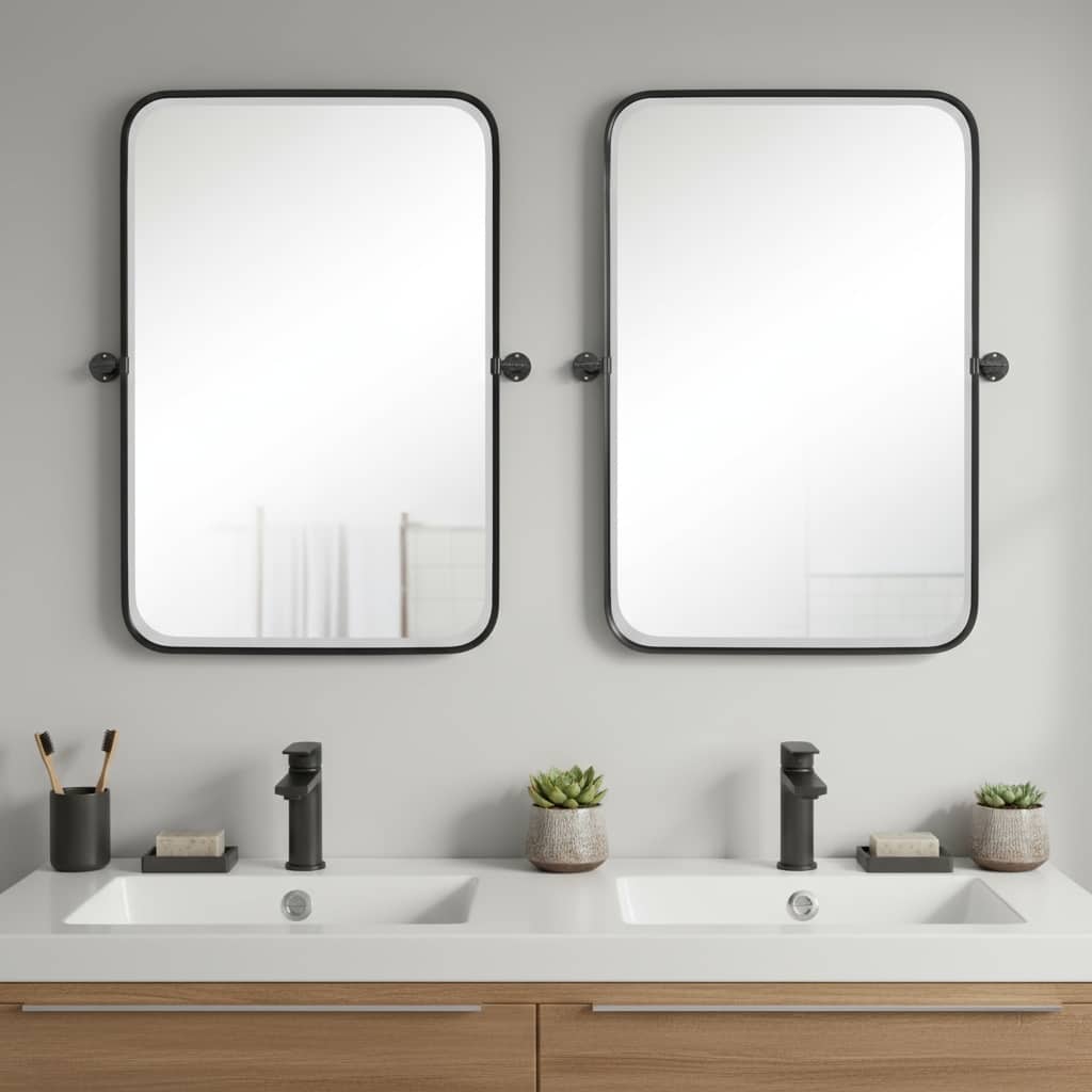 HomeRoots Set of Two 32" Black Metal Framed Accent Mirrors - 23.00 in. x 32.00 in. x 1.57 in.