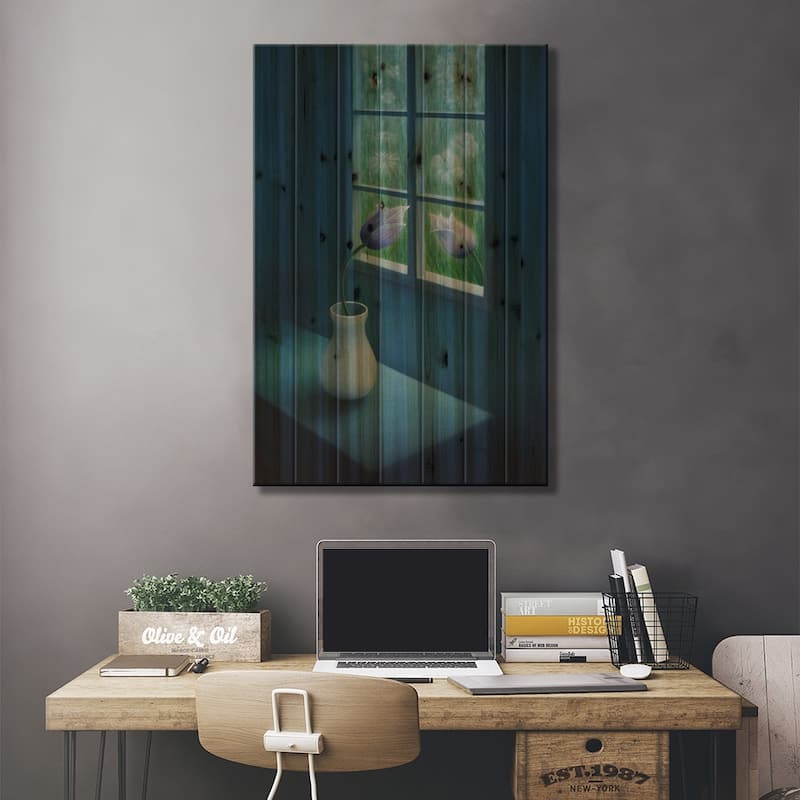 Flowers By The Window Print On Wood by Marlene Llanes - Multi-Color