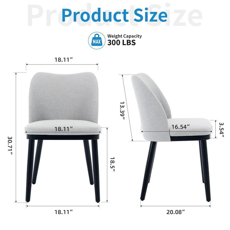 Set of 2 Upholstered Dining Dining Chair with Velvet/Linen Padded Seat and Wood Legs