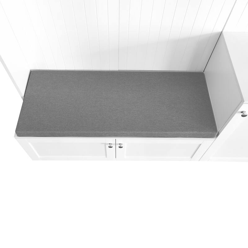 All-in-One Hall Tree with Bench and Shoe Storage, Entryway Upholstered Storage Bench Modern Wood Coat Rack with Hooks