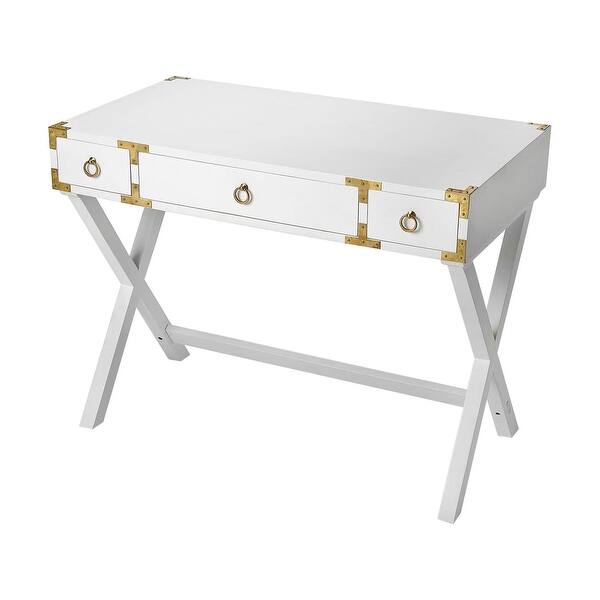 slide 2 of 4, Transitional Glossy White Rectangular Writing Desk