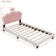 preview thumbnail 2 of 57, Upholstered Platform Bed w/ Crown Headboard, Leather Princess Bed Frame with Wood Slats Support for Kids Teens