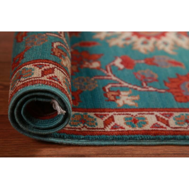 Traditional Kazak Oriental Foyer Rug Hand-Knotted Blue Wool Carpet - 2'0"x 3'0"