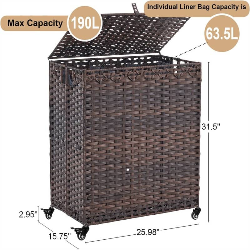 Laundry Hamper with Wheels Lid - 25.98"L x 15.75"W x 28.54"H