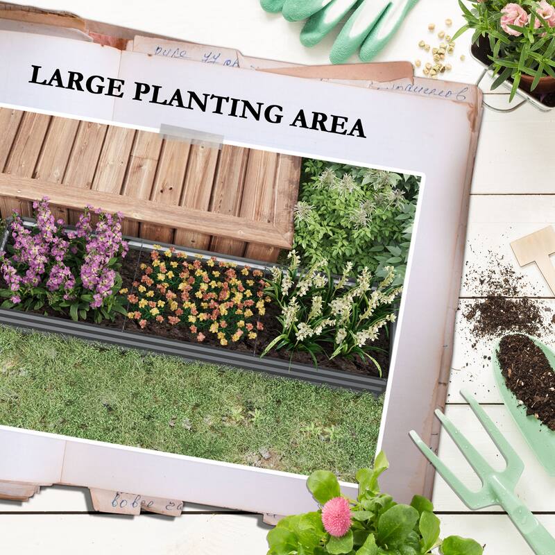 Outsunny 8 x 2 x 1ft Galvanized Raised Garden Bed Kit, Outdoor Metal Elevated Planter Box with Safety Edging, Dark Gray