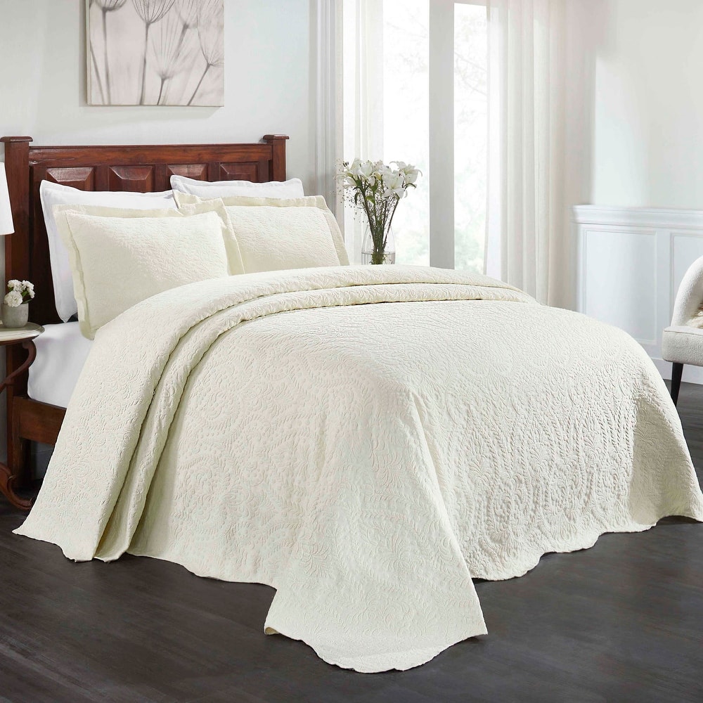 Superior Aspen Jacquard Floral Scalloped Edges Cotton Blend Bedspread Set