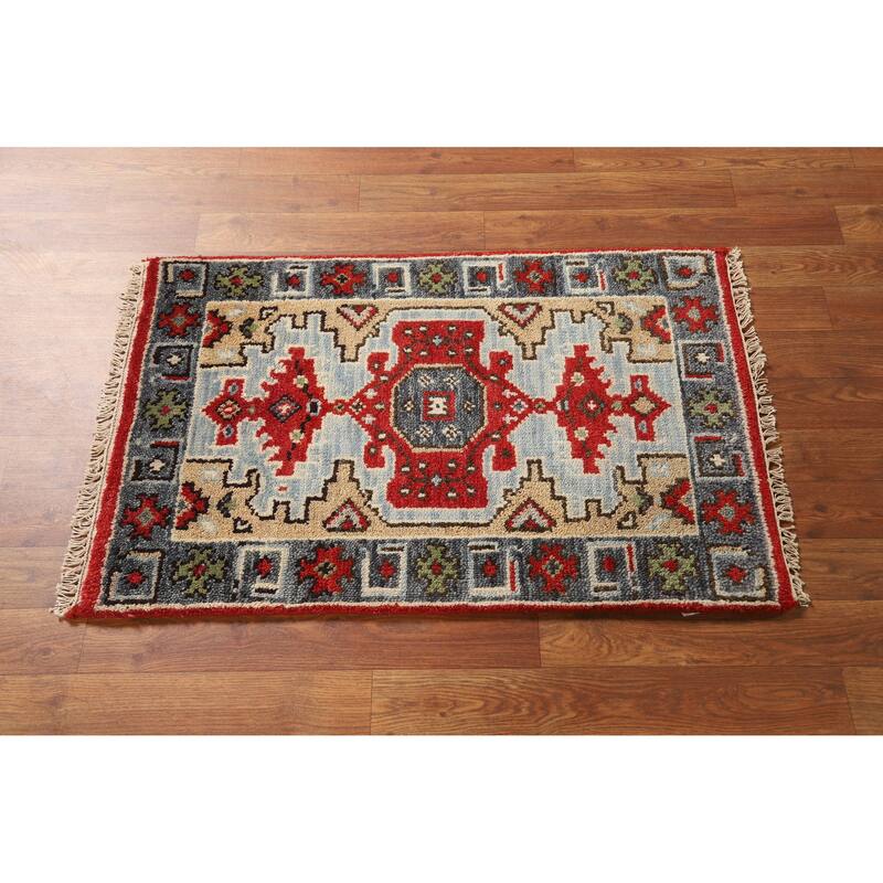 Hand Knotted Oriental 100% Wool Carpet Traditional Geometric Navy Blue & Blues Viss Area Rug - 3' 0'' X 2' 0''