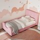 preview thumbnail 16 of 28, Twin Size Upholstered Platform Bed with Guardrail, Faux Leather Bed Frame with Headboard and Footboard, Sofa Bed Frame Pink