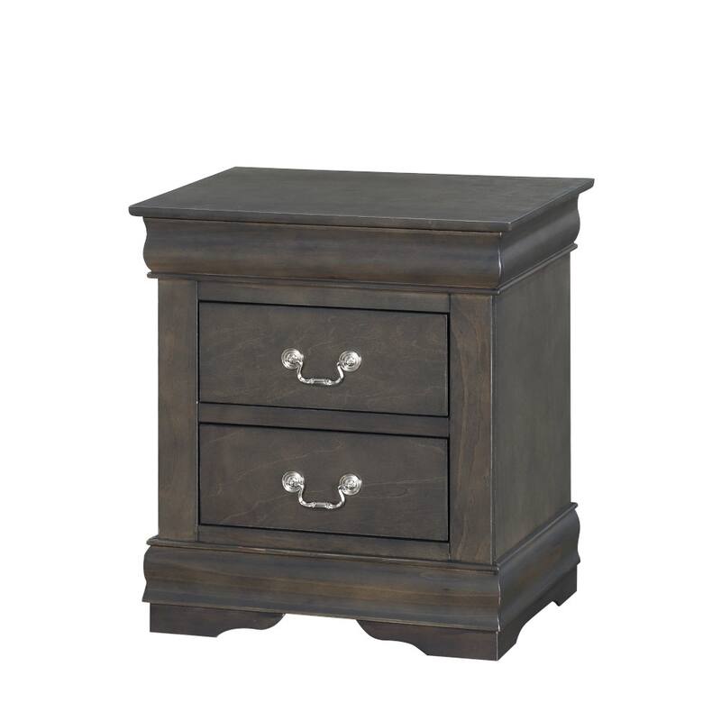 Sleek Dark Gray Nightstand with Two Spacious Drawers and Brushed Nickel Handles