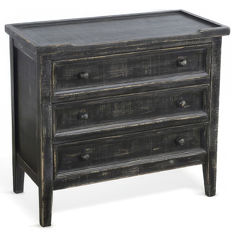 Rena Side End Table with 3 Drawers, 28 Inch Rustic Black Mahogany Wood
