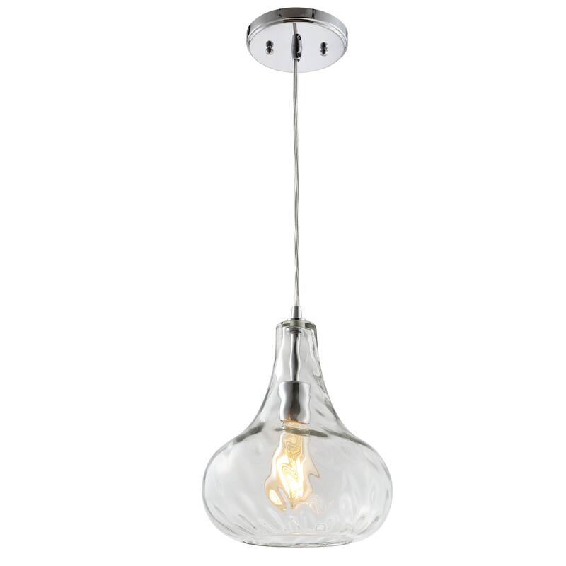 Litchfield 9" Adjustable Metal/Glass LED Pendant, Chrome by JONATHAN Y