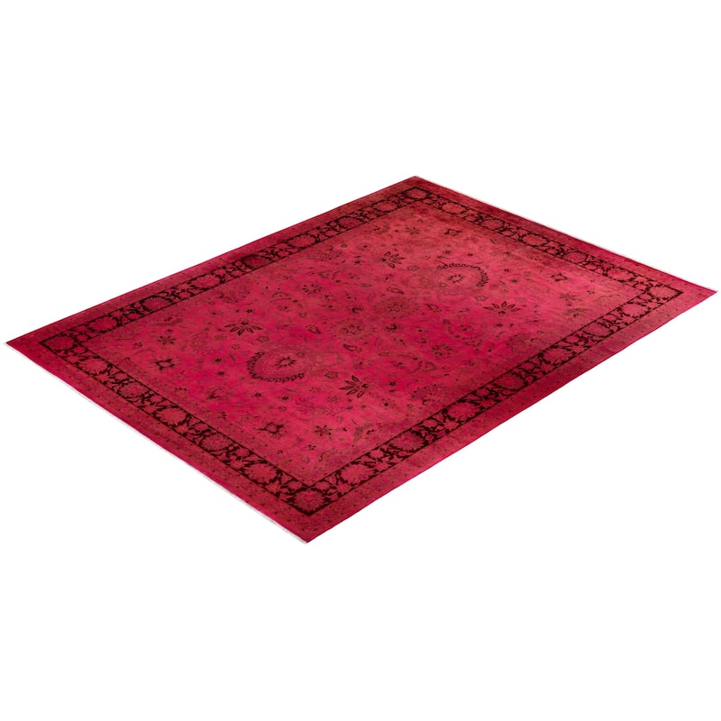 Overton Hand Knotted Wool Vintage Inspired Modern Contemporary Overdyed Pink Area Rug - 9' 2" x 12' 4"