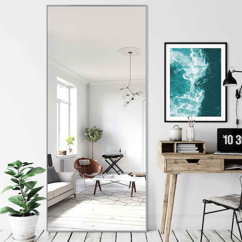 Modern Aluminum Alloy Thin Framed Full Length Floor Mirror - 71x24 - Silver Grey