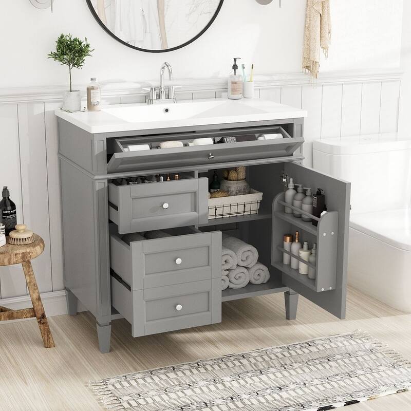 36" Modern Bathroom Vanity with Sink and Medicine Cabinet,2 Soft Closing Doors and 4 Drawers