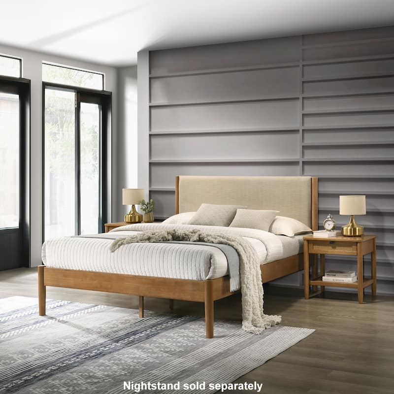 Roundhill Furniture Vichy Platform Bed, Light Walnut, Queen