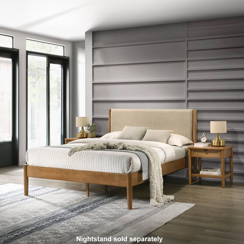 Vichy Rubberwood Platform Bed in Light Walnut, Queen - Walnut
