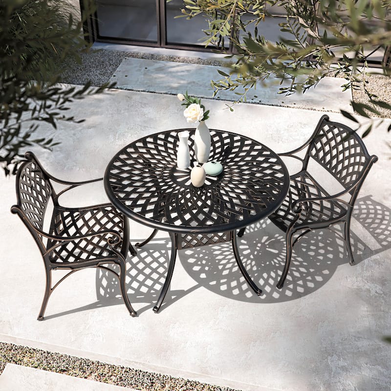 Nuu Garden Outdoor Round Cast Aluminum Dining Table with 2.24'' Umbrella Hole