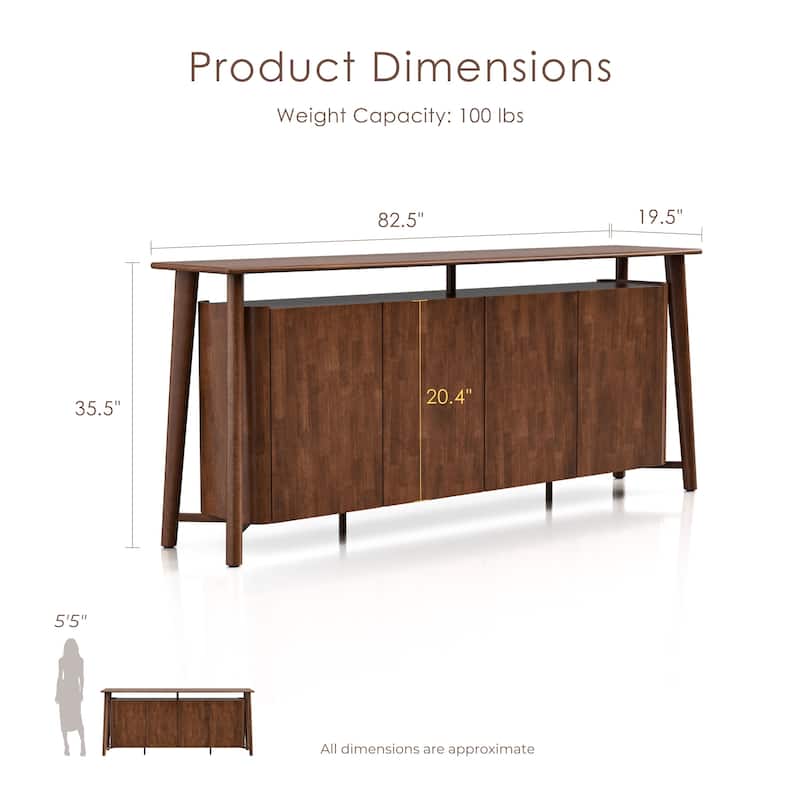 Furniture of America Abigail IV Mid-Century Modern Walnut Solid Wood Dining Sideboard with Hidden Drawers