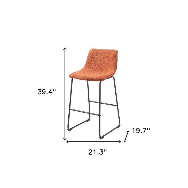 Set of Two 29" Burnt Orange and Black Shearling and Steel Bar Height Bar Chairs