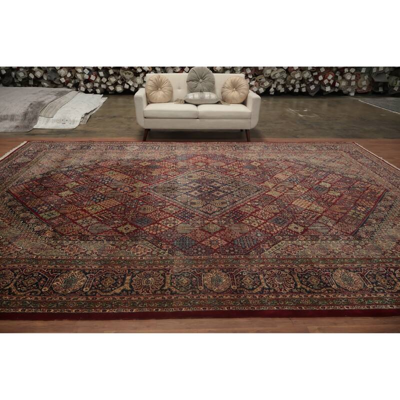 Hand Knotted Oriental 100% Wool Carpet Traditional Floral Red Isfahan Area Rug - 14' 9'' X 10' 5''