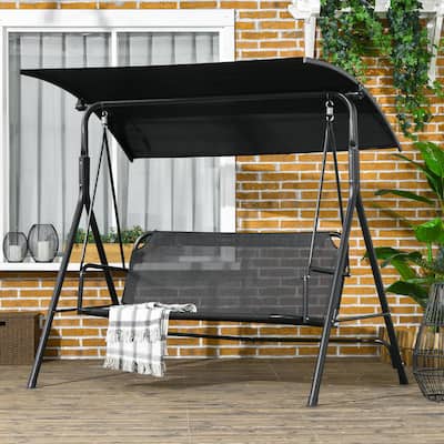 Outdoor Patio 3-Seat Swing Chair with Steel Frame Stand, Removable Cushion & Adjustable Tilt Canopy