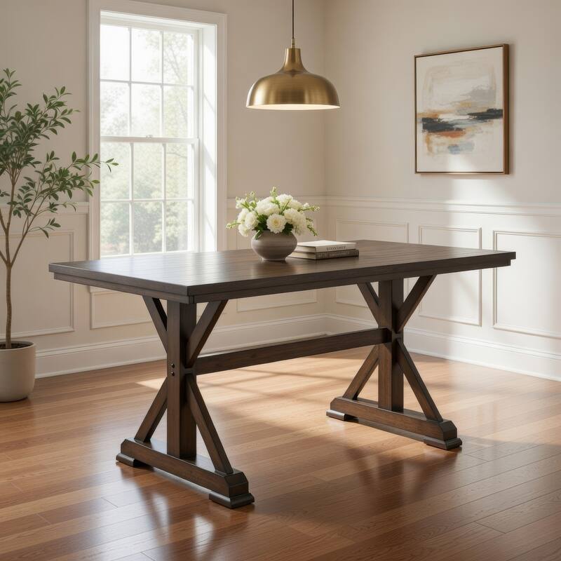 Omal Dining Table, 79 Inch Brown Wood Tabletop, X Shaped Legs - Brownish Khaki