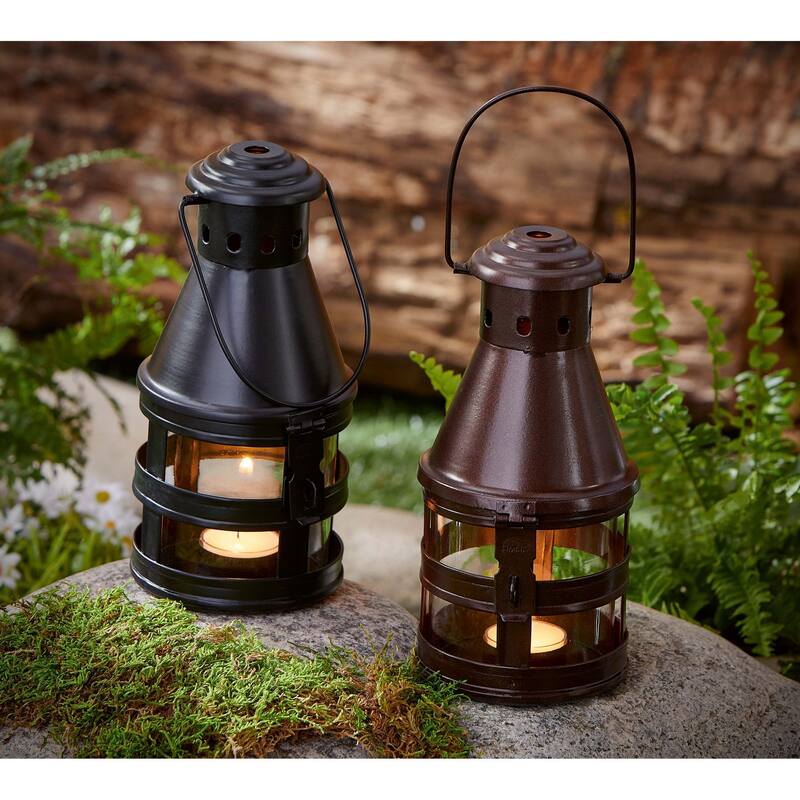Fireside Black Lantern Candle Holder - Metal Pillar Holder for Everyday Use, 8.5" H x 3.25" Dia, Wipe Clean