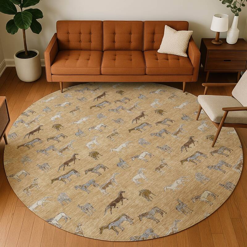 Machine Washable Indoor/ Outdoor Horses Chantille Rug