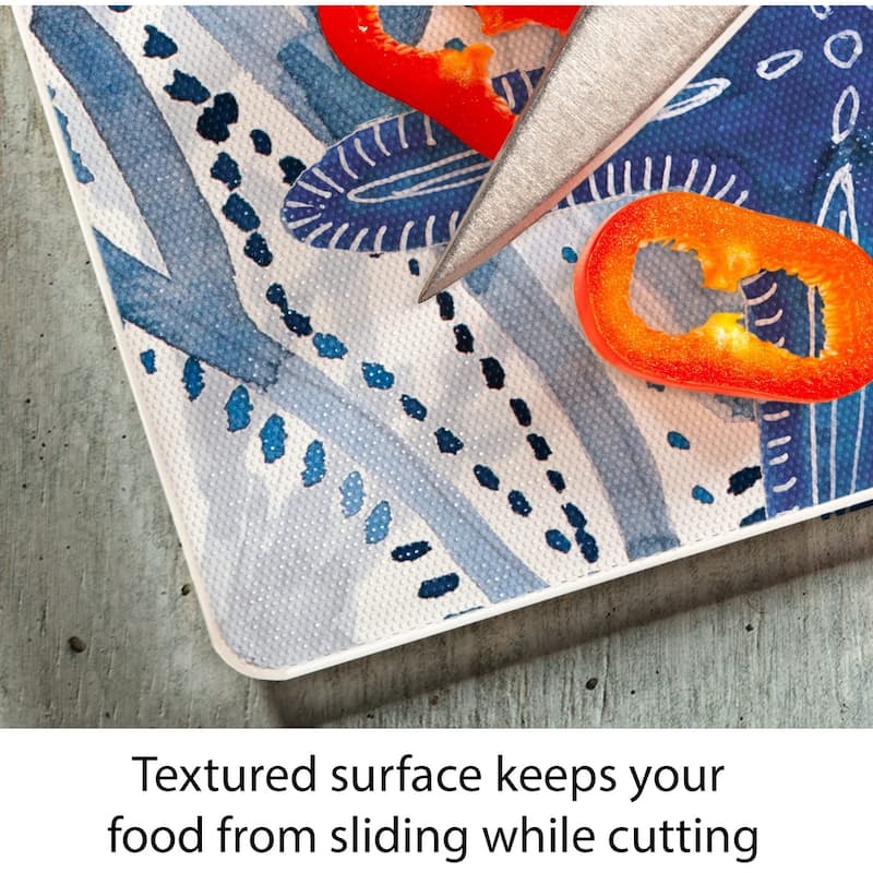 CounterArt Indigo Coastal Decorative 3mm Heat Tolerant Tempered Glass Cutting Board 15" by 12" Made in the USA Dishwasher Safe