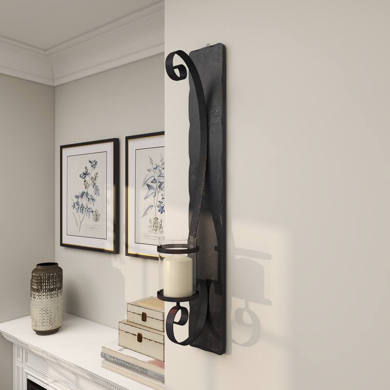 Black Metal Long Pillar Scroll Wall Sconce - 8 x 5 x 36
