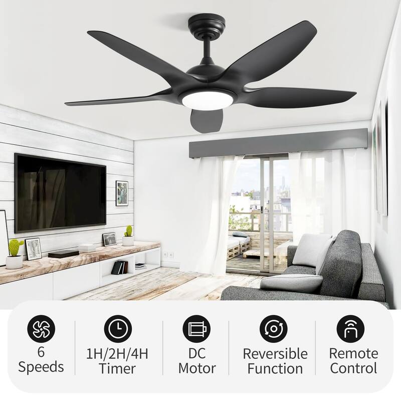 Sofucor Fan 48 Inch Ceiling Fans w/ Lights & Remote Indoor Outdoor Ceiling Fan Energy Saving - Black