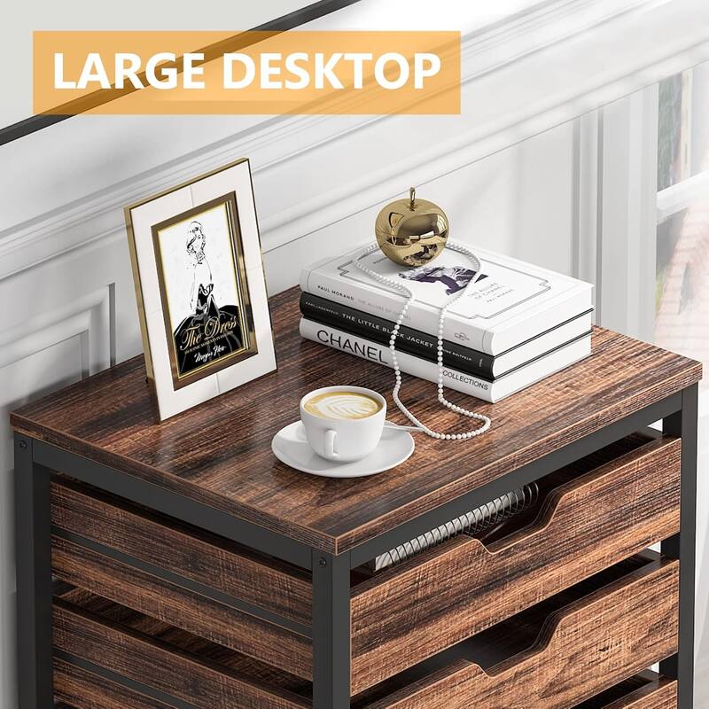 5 Drawer Chest, Wood Storage Dresser with Wheels, Brown