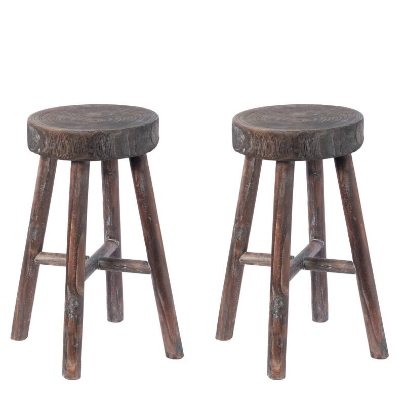 Antique Round Wooden Chair Log Cabin Stools Set of 2 - Wood - Wood