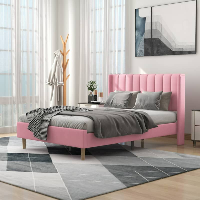 Alazyhome Upholstered Platform Bed Frame - Pink - Full