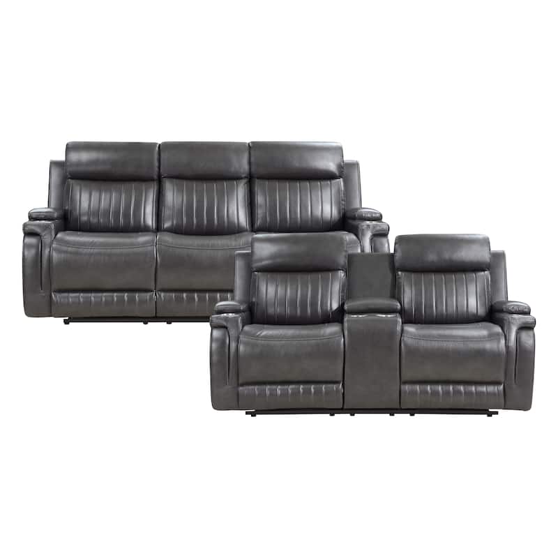 Nemesia 2-Piece Faux Leather Manual Reclining Sofa Set - Dark Gray