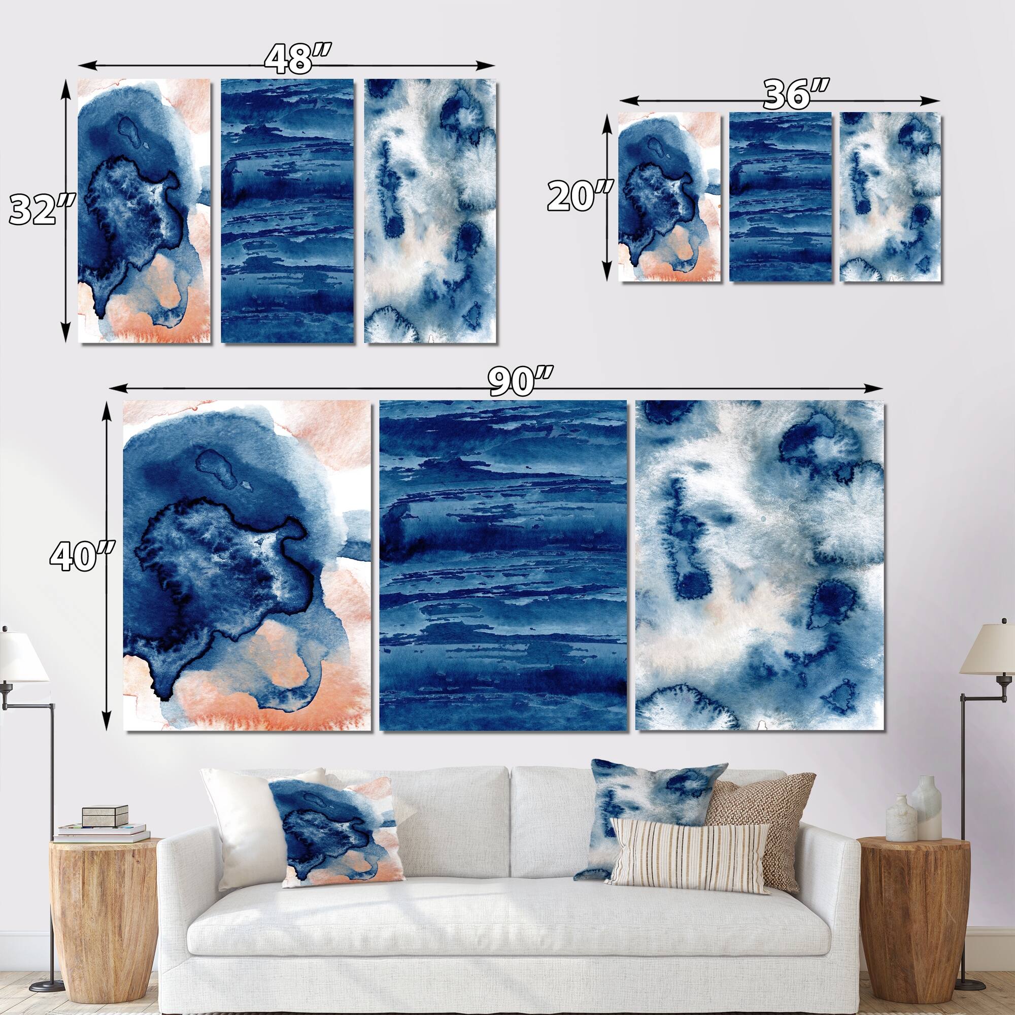 Designart 'Blue And Gold Marble Clouds IV' Modern Art Set of 3 Pieces ...