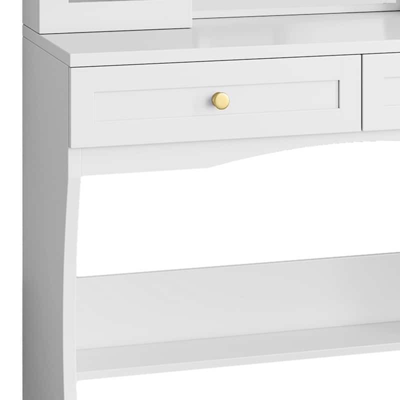 Moasis 35.5-inch Makeup Vanity Desk with Arc-Shaped Mirror and Power Outlets