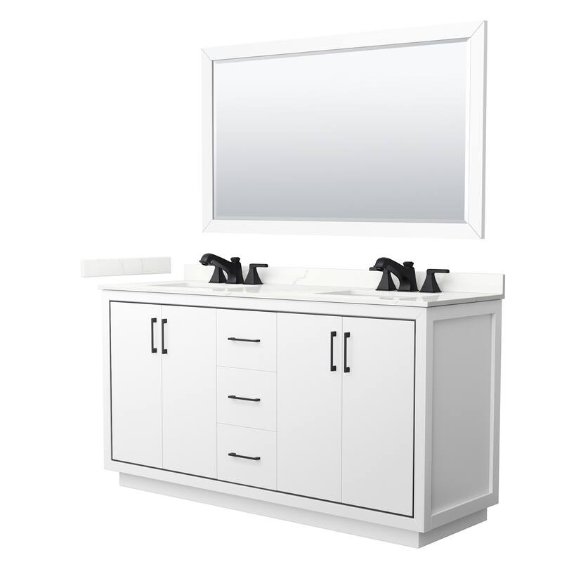 Wyndham Collection WCF111166D-QTZ-US3M58 Icon 66" Free Standing Double - White / Giotto Quartz Top / Matte Black Hardware